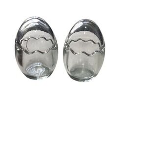 2 Clear Glass Eggs with Lid Approx‎ 4"